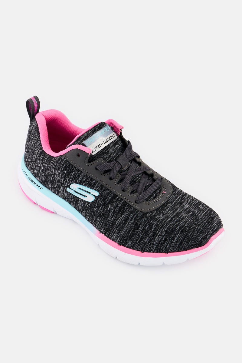 SKECHERS Women Flex Appeal Lace Up Running Shoes, Heather Black  - Image 1