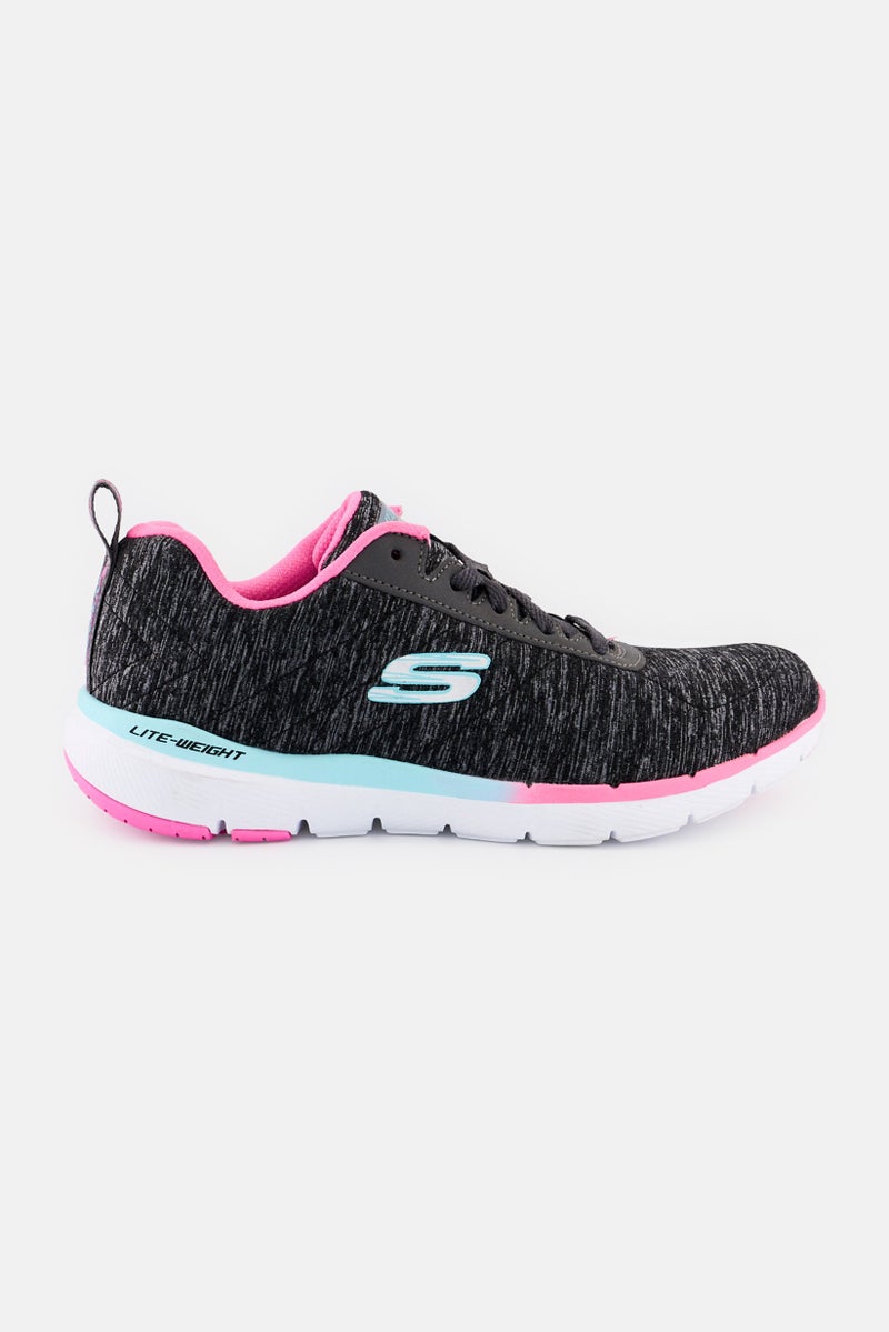 SKECHERS Women Flex Appeal Lace Up Running Shoes, Heather Black  - Image 3
