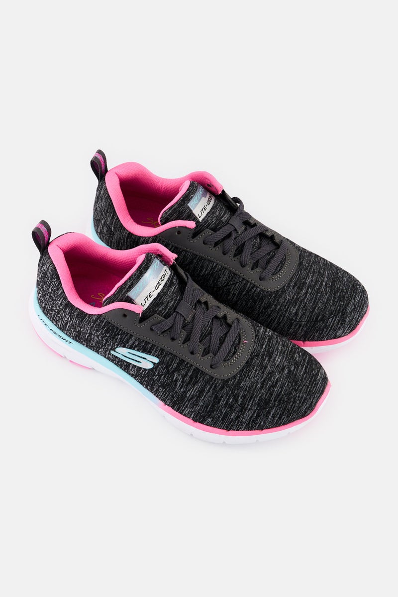 SKECHERS Women Flex Appeal Lace Up Running Shoes, Heather Black  - Image 2