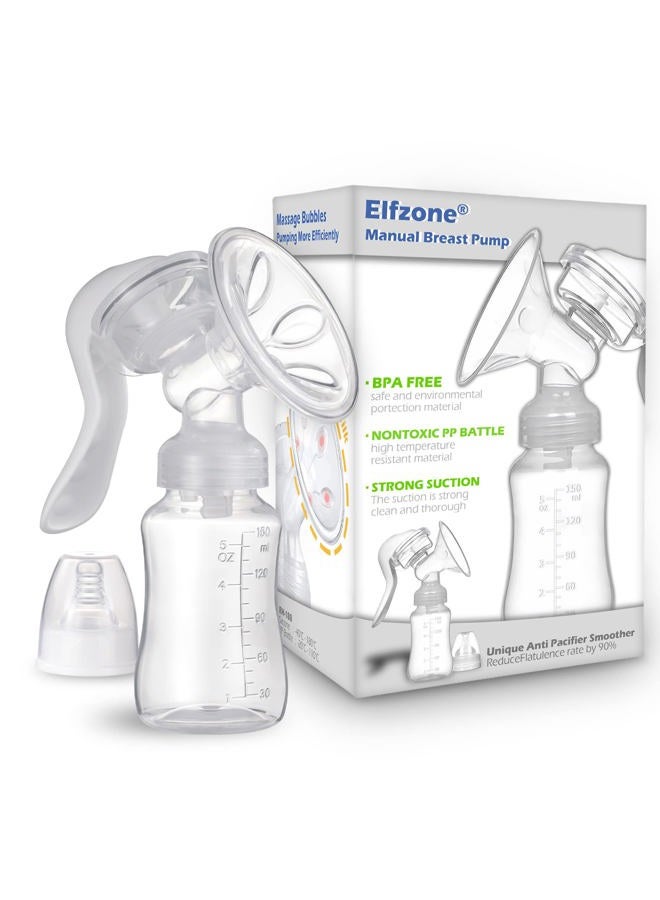 Elfzone JADE KIT Manual Breast Pump, Adjustable Suction Silicone Hand Pump Breastfeeding, Small Portable Manual Breast Milk Catcher Baby Feeding Pumps & Accessories, White, Mothers Day Gifts - Image 1