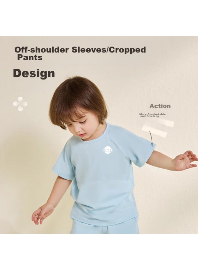 Yuzhaolin Children's Pajamas, Summer Thin Style, Boys' Lyocell Home Wear Set, Big Kids Short-sleeve Shorts, Girls' Air Conditioning Clothes - Image 4