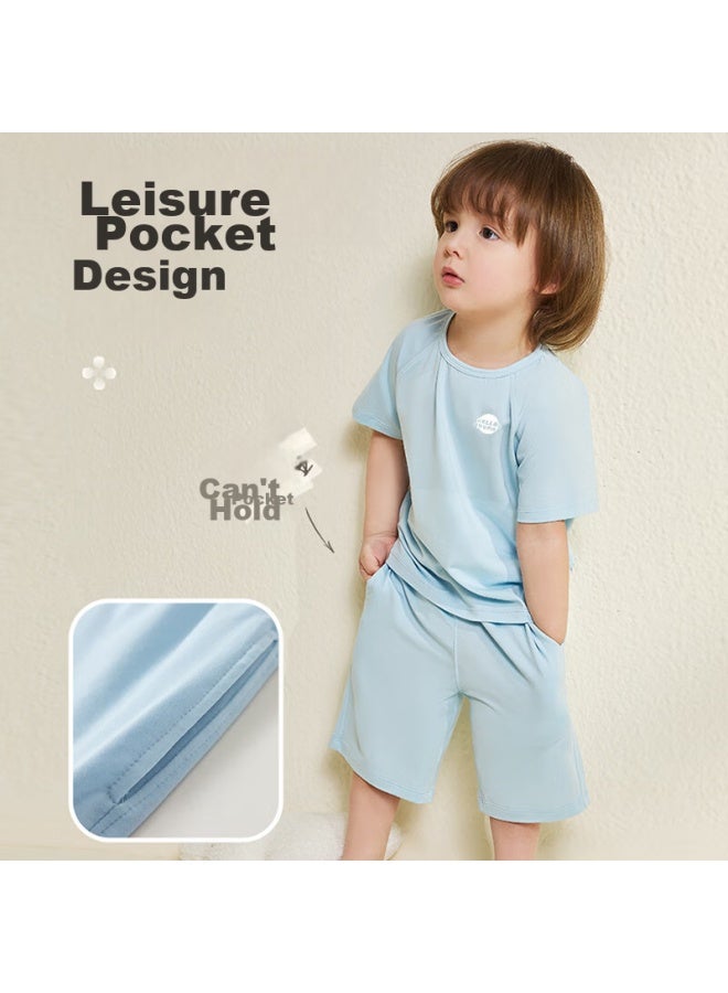 Yuzhaolin Children's Pajamas, Summer Thin Style, Boys' Lyocell Home Wear Set, Big Kids Short-sleeve Shorts, Girls' Air Conditioning Clothes - Image 1