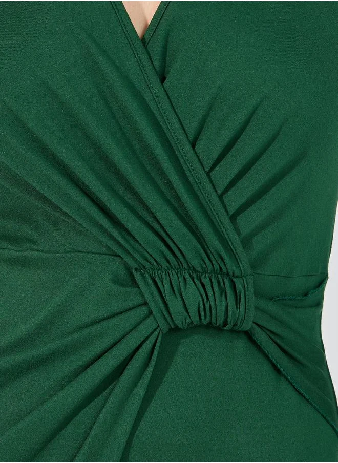 Styli Knotted Wrap Front Bodycon Midi Dress