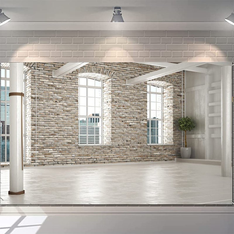 CSFOTO 7x5ft Polyester Brick House Backdrop Empty office backgrounds for Zoom Meeting Business Room Workplace Living Room Video Backdrops Background Home Office Decor Background for Video Conferencing - Image 1