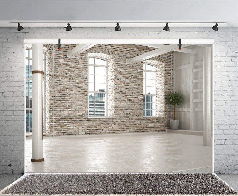 CSFOTO 7x5ft Polyester Brick House Backdrop Empty office backgrounds for Zoom Meeting Business Room Workplace Living Room Video Backdrops Background Home Office Decor Background for Video Conferencing - Image 3