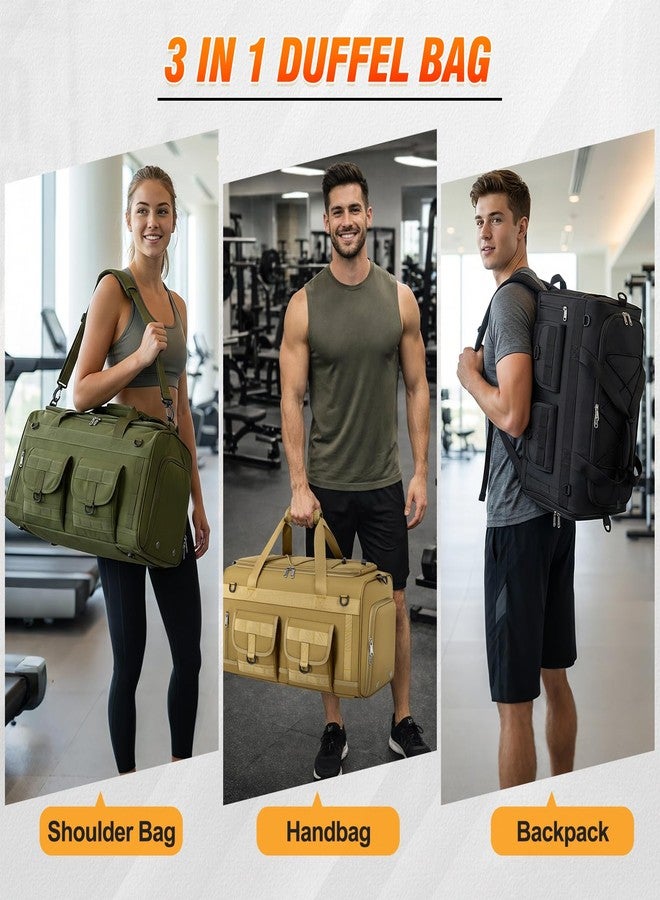 RAINSMORE 3 in 1 Gym Bag for Men, 45L Large Sports Duffle Bag with Shoe Compartment and Wet Pocket, Water-Resistant Tactical Backpack Carry On for Travel, Workout & Military Gear, Green - Image 2