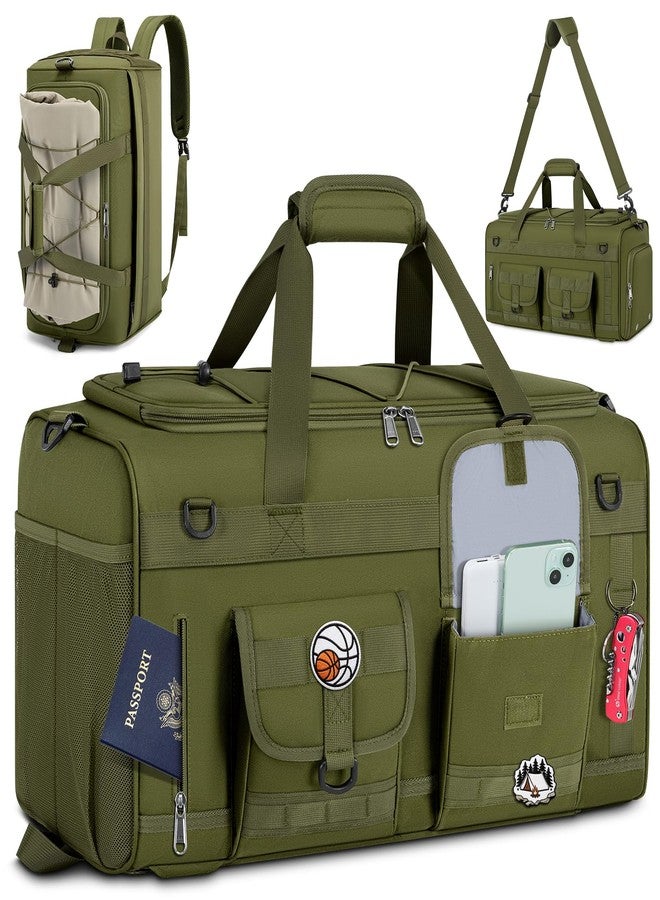 RAINSMORE 3 in 1 Gym Bag for Men, 45L Large Sports Duffle Bag with Shoe Compartment and Wet Pocket, Water-Resistant Tactical Backpack Carry On for Travel, Workout & Military Gear, Green - Image 1