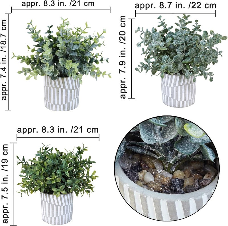 Winlyn 3 Pcs Artificial Eucalyptus Boxwood Plants in Grey Textured Cylinder Concrete Planter Pots Small Potted Plants Faux Greenery Decorations for Modern Farmhouse Home Office Bookshelf Tabletop - Image 2