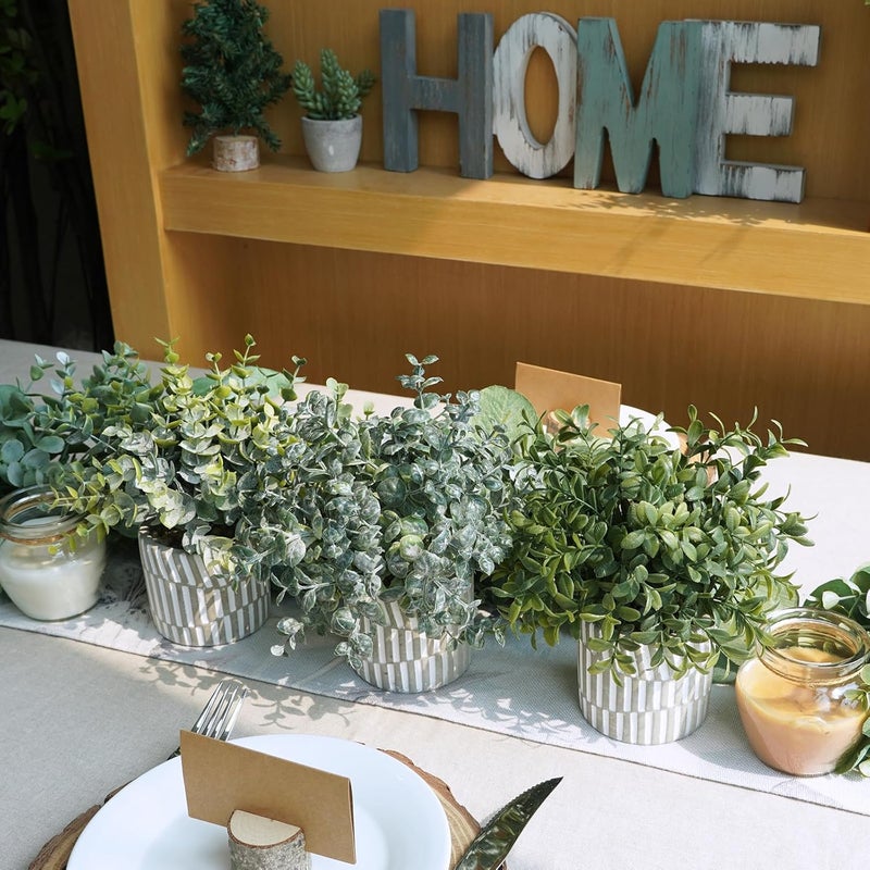Winlyn 3 Pcs Artificial Eucalyptus Boxwood Plants in Grey Textured Cylinder Concrete Planter Pots Small Potted Plants Faux Greenery Decorations for Modern Farmhouse Home Office Bookshelf Tabletop - Image 4