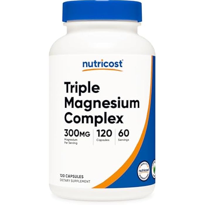 Nutricost Triple Magnesium Complex (300mg, 120 Capsules) - from Di-Magnesium Malate, Bisglycinate and Citrate, 60 Servings - Image 1