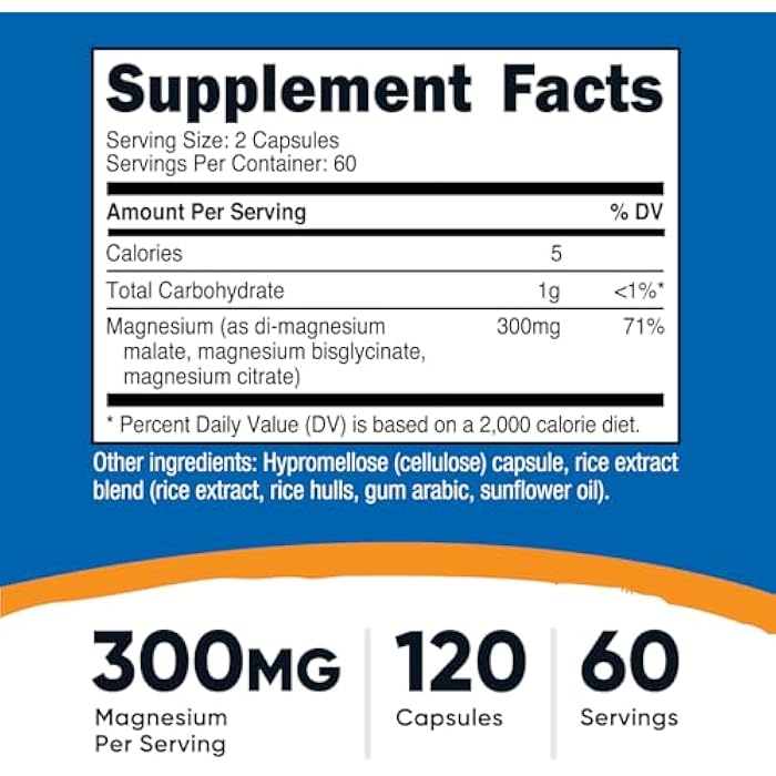 Nutricost Triple Magnesium Complex (300mg, 120 Capsules) - from Di-Magnesium Malate, Bisglycinate and Citrate, 60 Servings - Image 2
