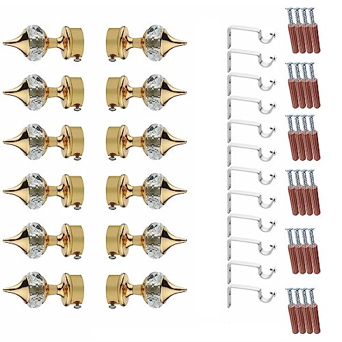 GLOXY ENTERPRISE Aluminium Single Diamond Curtain Brackets Parda Holders with Support Fittings 1 Inch Rod Pocket Finials Designer Door and Window (Golden 6 Pair) - Image 1