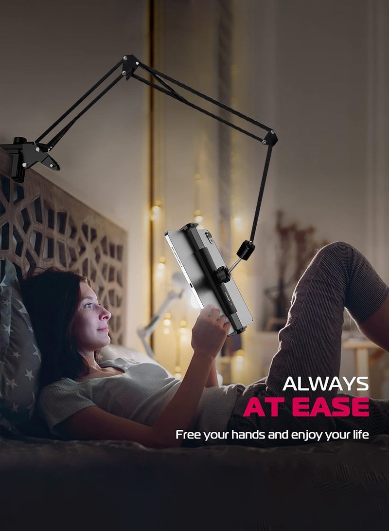 Cell Phone Holder, iPad Tablet Holder, 3-section Metal Cantilever, 360° Flexible Articulating Long Arm Clamp Holder, Cell Phone Accessories for iPhone/iPad/Samsung and other Cell Phones and Tablets - Image 4