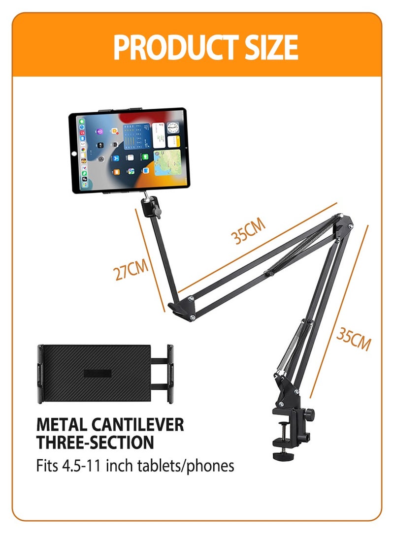 Cell Phone Holder, iPad Tablet Holder, 3-section Metal Cantilever, 360° Flexible Articulating Long Arm Clamp Holder, Cell Phone Accessories for iPhone/iPad/Samsung and other Cell Phones and Tablets - Image 3
