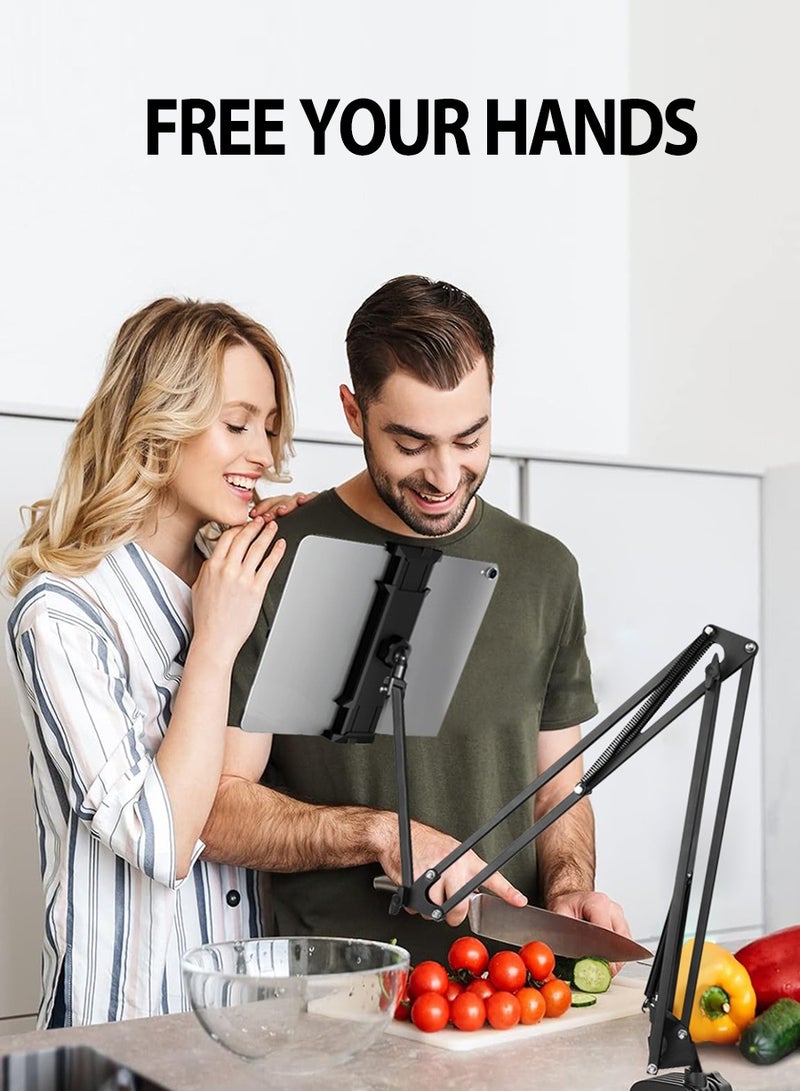 Cell Phone Holder, iPad Tablet Holder, 3-section Metal Cantilever, 360° Flexible Articulating Long Arm Clamp Holder, Cell Phone Accessories for iPhone/iPad/Samsung and other Cell Phones and Tablets - Image 2