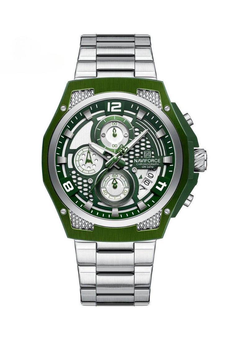 NAVIFORCE Men’s Green Chronograph Watch with Stainless Steel Bracelet and Luminous Hands  - Image 1