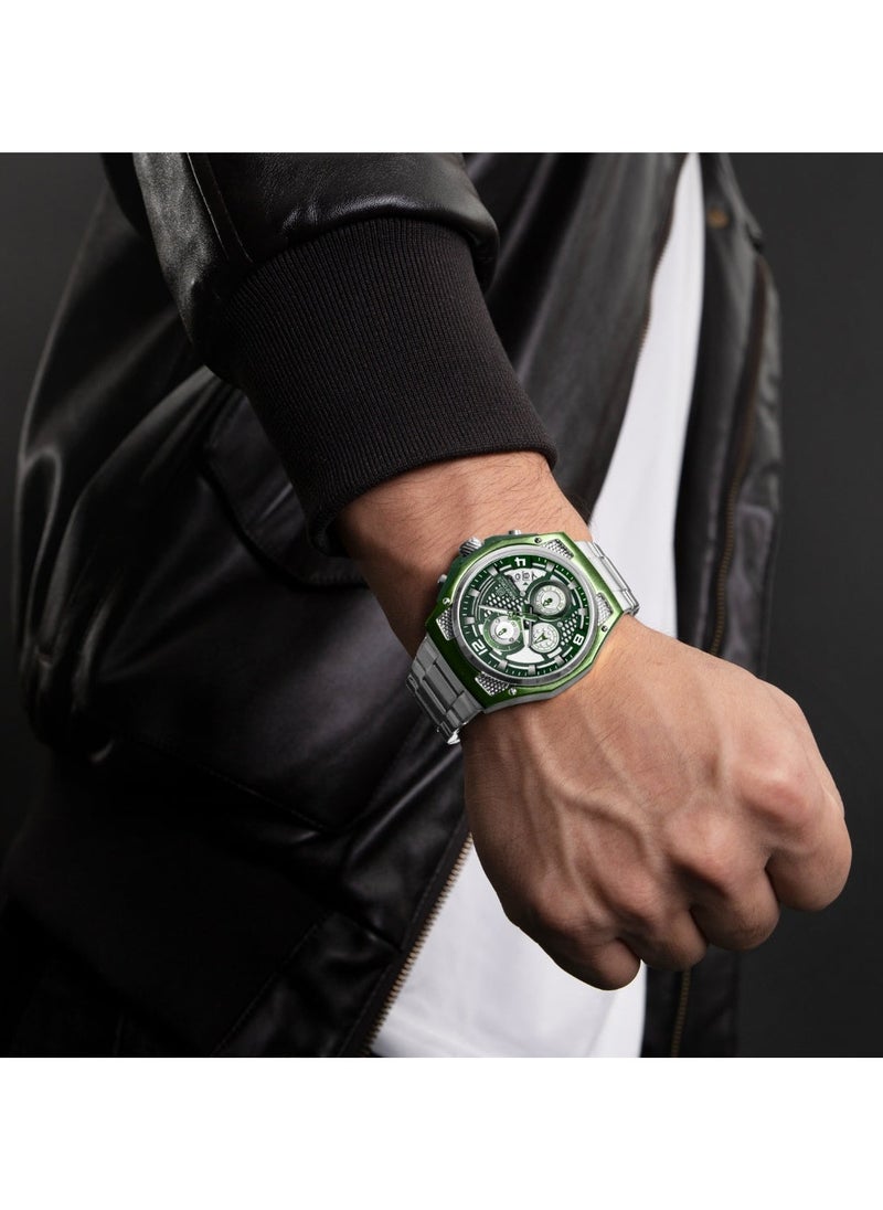 NAVIFORCE Men’s Green Chronograph Watch with Stainless Steel Bracelet and Luminous Hands  - Image 4