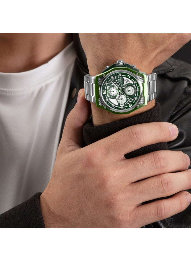 NAVIFORCE Men’s Green Chronograph Watch with Stainless Steel Bracelet and Luminous Hands  - Image 5