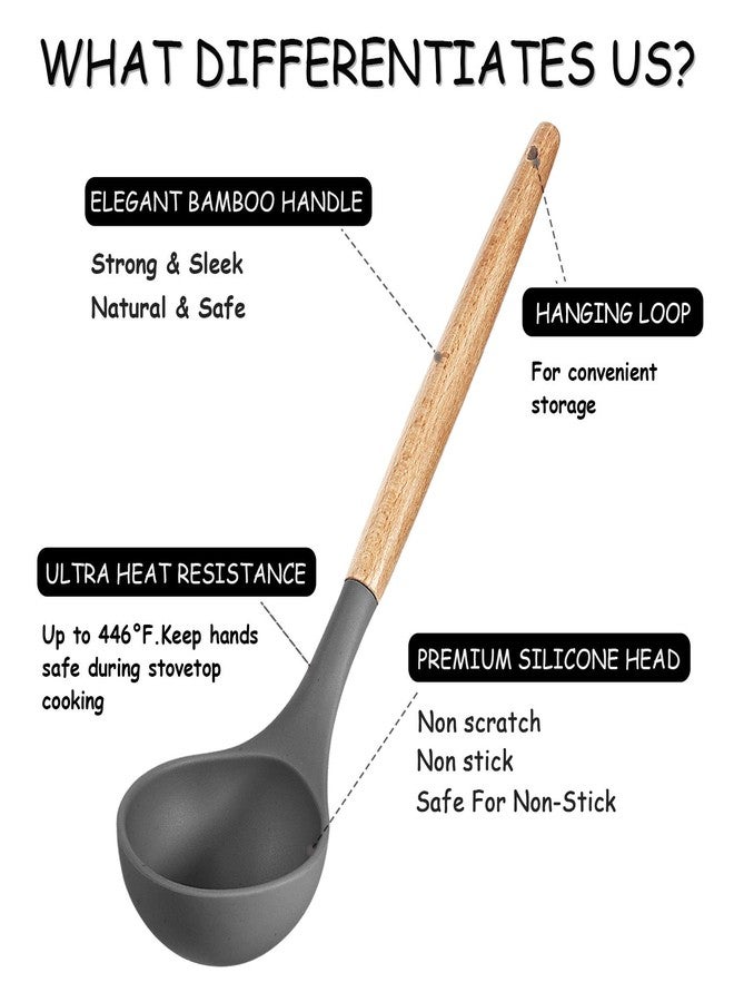 MIBOTE 17 Pcs Silicone Cooking Kitchen Utensils Set with Holder, Wooden Handles Silicone Turner Tongs Spatula Spoon Kitchen Gadgets Utensil Set for Nonstick Cookware (Grey) - Image 5