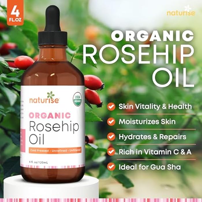Naturise Organic Rosehip Seed Oil for Face, 100% Pure, Natural Cold Pressed Rose Hip Oil for Skin, Hair, Nails and Body Care (4 FL. OZ.) - Image 2