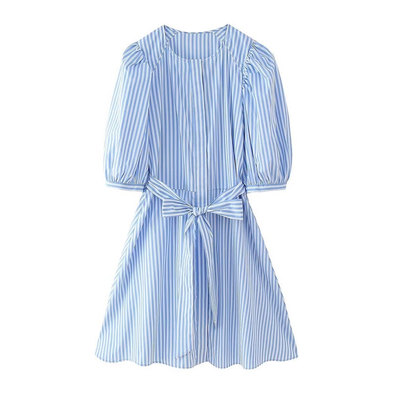 2024 Women'S Striped Poplin Lace Fashion Dress Women - Image 4
