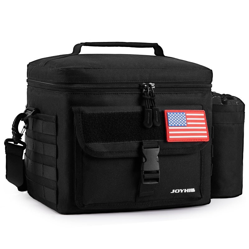 JOYHILL Tactical Lunch Box for Men, Insulated Lunch Bag with Detachable Bottle Pouch Holder, Large Durable Thermal Cooler Bag for Adult, Leakproof Bag for Work, Camping, Picnic, Black,13 L/18 Can - Image 1