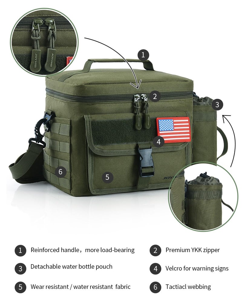JOYHILL Tactical Lunch Box for Men, Insulated Lunch Bag with Detachable Bottle Pouch Holder, Large Durable Thermal Cooler Bag for Adult, Leakproof Bag for Work, Camping, Picnic, Black,13 L/18 Can - Image 3