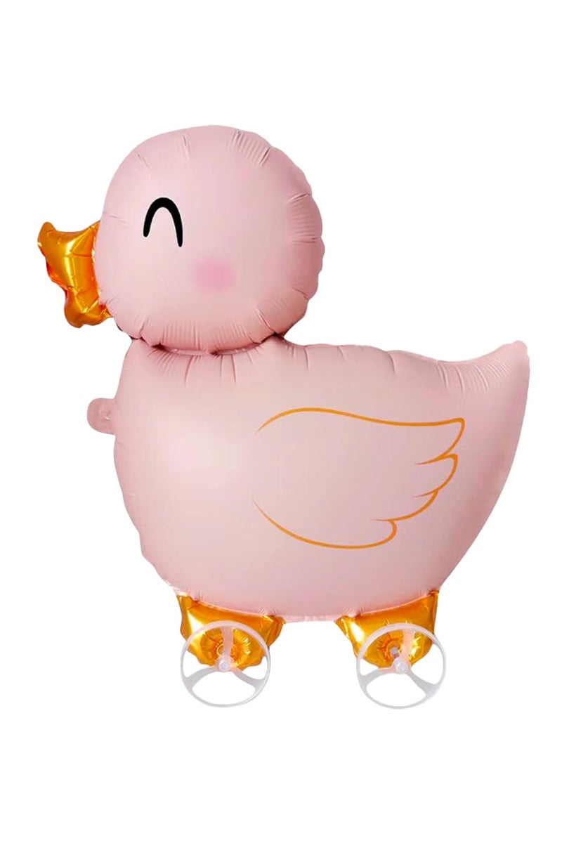 بالون بالون فويل بالون فويل بط يمشي على شكل حيوان مزرعة على شكل بالون فويل لتزيين حفلات أعياد الميلاد، بالون بالون فويل بالون لحفلات أعياد الميلاد، لعبة أطفال، مستلزمات حفلات أعياد الميلاد (وردي) - Image 1