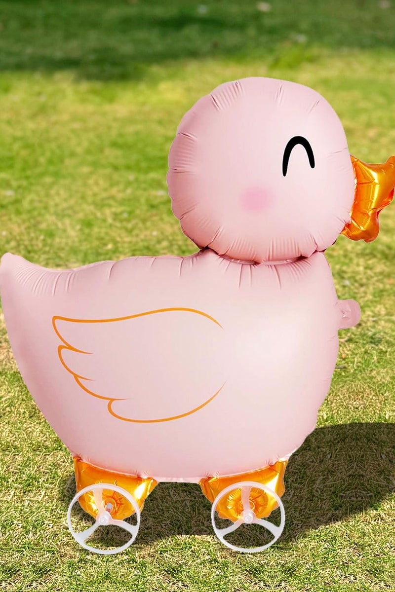 بالون بالون فويل بالون فويل بط يمشي على شكل حيوان مزرعة على شكل بالون فويل لتزيين حفلات أعياد الميلاد، بالون بالون فويل بالون لحفلات أعياد الميلاد، لعبة أطفال، مستلزمات حفلات أعياد الميلاد (وردي) - Image 4