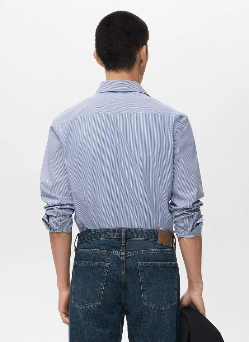 Mango Man 100% cotton striped slim-fit shirt