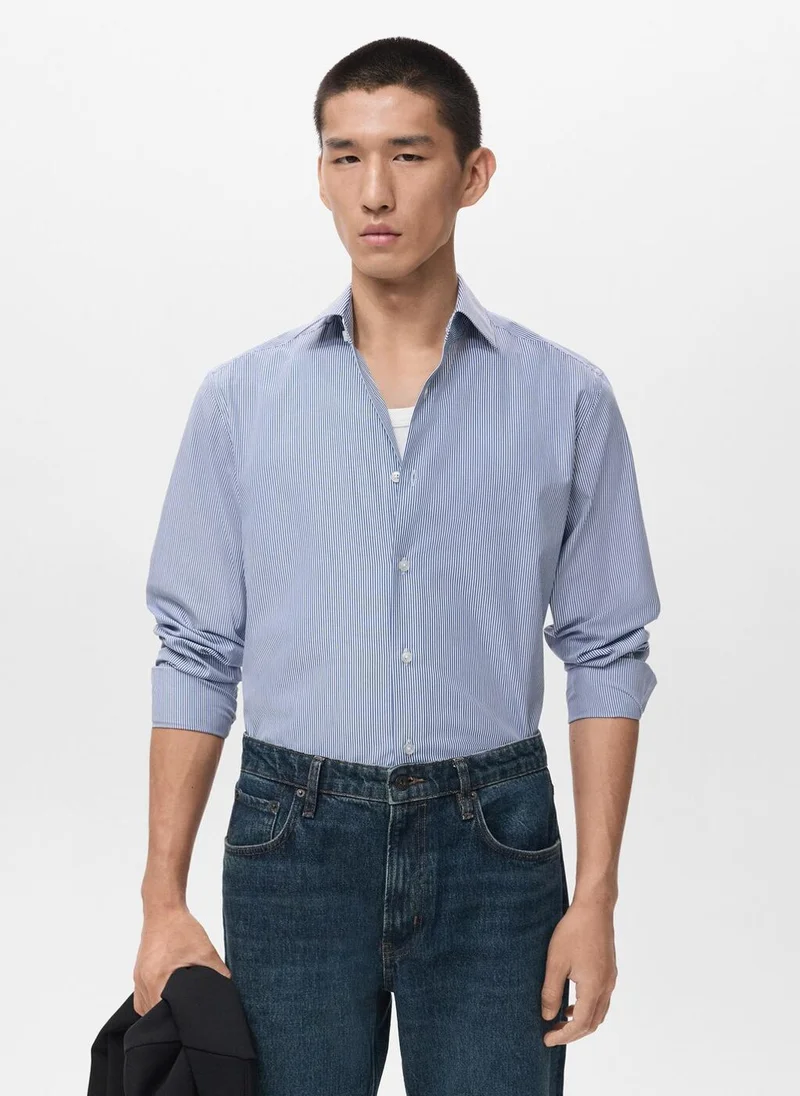 Mango Man 100% cotton striped slim-fit shirt