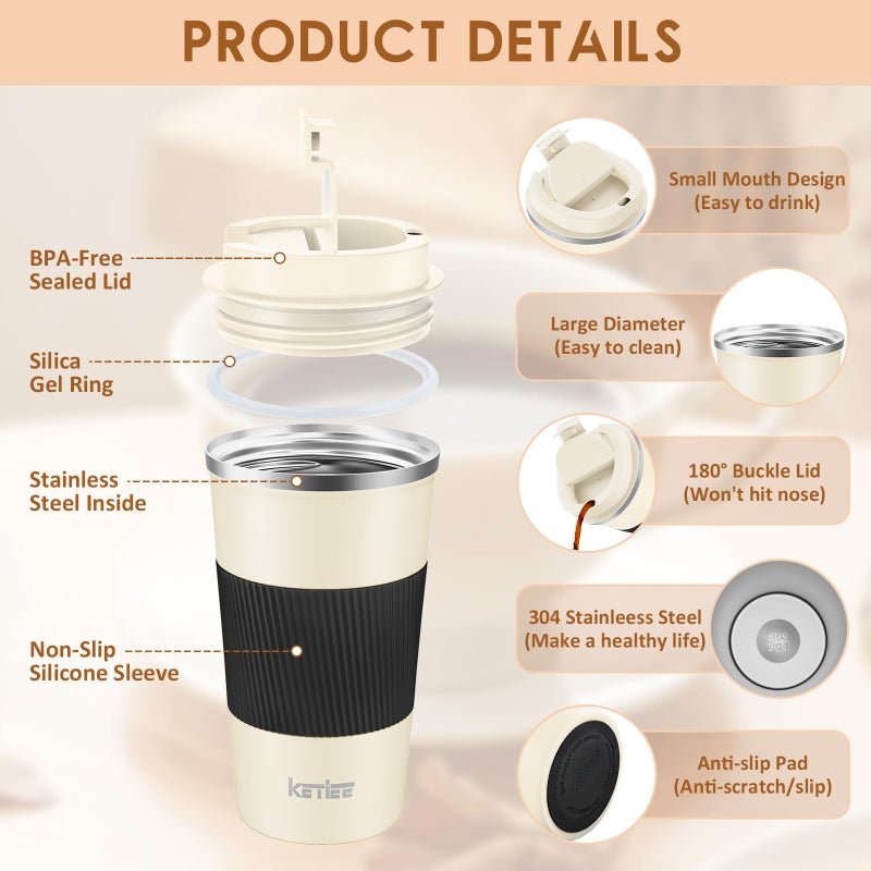 KETIEE 12oz Travel Mug, Insulated Coffee Cup with Leakproof Lid, Travel Coffee Mug Vacuum Stainless Steel Double Walled Reusable Tumbler for Hot and Cold Drinks ï¼ˆPinkï¼‰ - Image 3