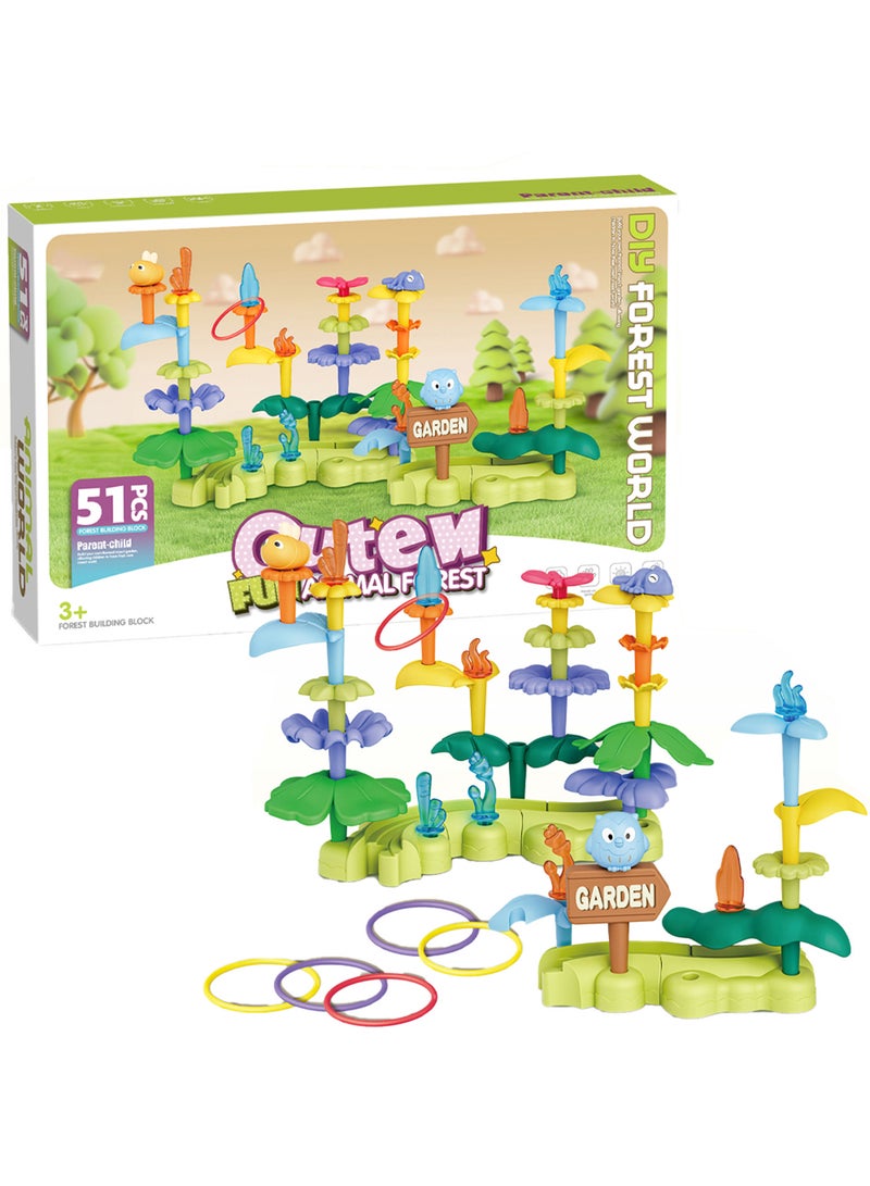 Athletiq مجموعة كتل بناء حديقة الزهور DIY، نشاط تعليمي لمرحلة ما قبل المدرسة، هدايا حديقة STEM رائعة للبنات والأولاد (51 قطعة) - Image 2