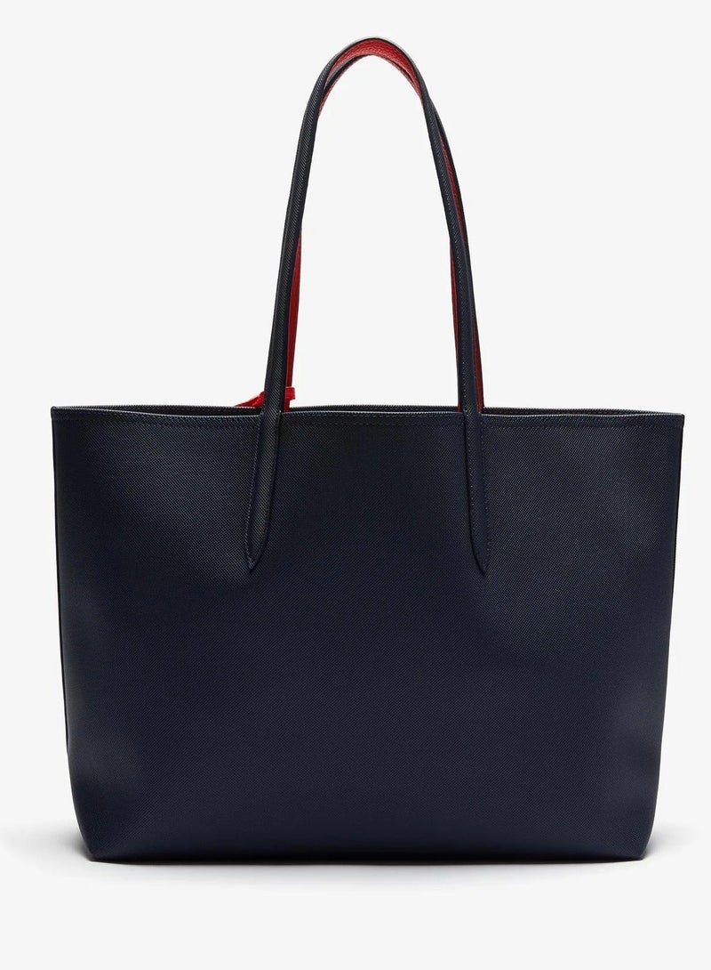 لاكوست حقيبة يد نسائية مزدوجة الوجهين طنين السعة الكبيرة، أنيقة متعددة الوظائف، أسود/أحمر - Image 2