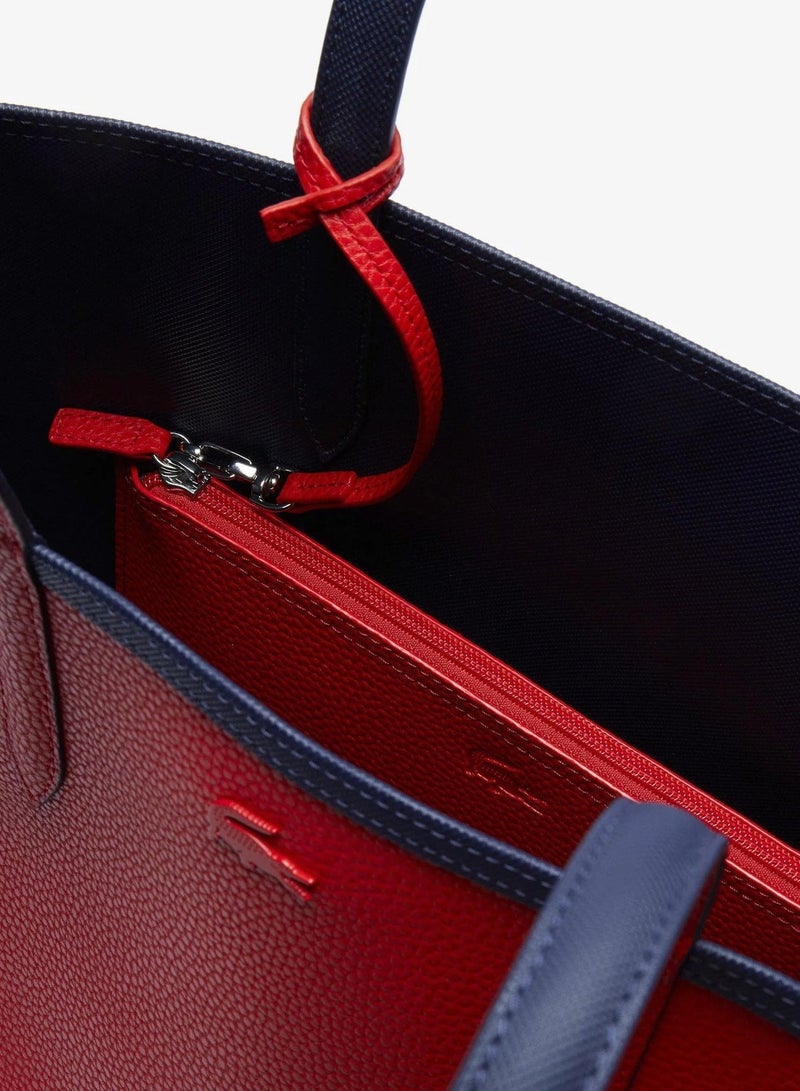 لاكوست حقيبة يد نسائية مزدوجة الوجهين طنين السعة الكبيرة، أنيقة متعددة الوظائف، أسود/أحمر - Image 5