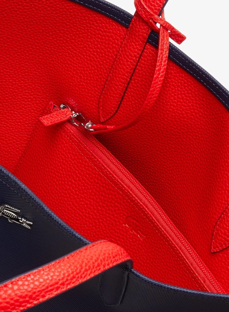 لاكوست حقيبة يد نسائية مزدوجة الوجهين طنين السعة الكبيرة، أنيقة متعددة الوظائف، أسود/أحمر - Image 4