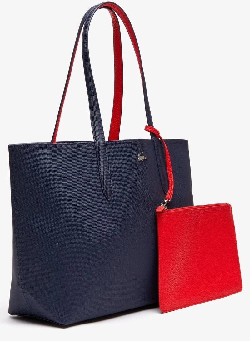 لاكوست حقيبة يد نسائية مزدوجة الوجهين طنين السعة الكبيرة، أنيقة متعددة الوظائف، أسود/أحمر - Image 3