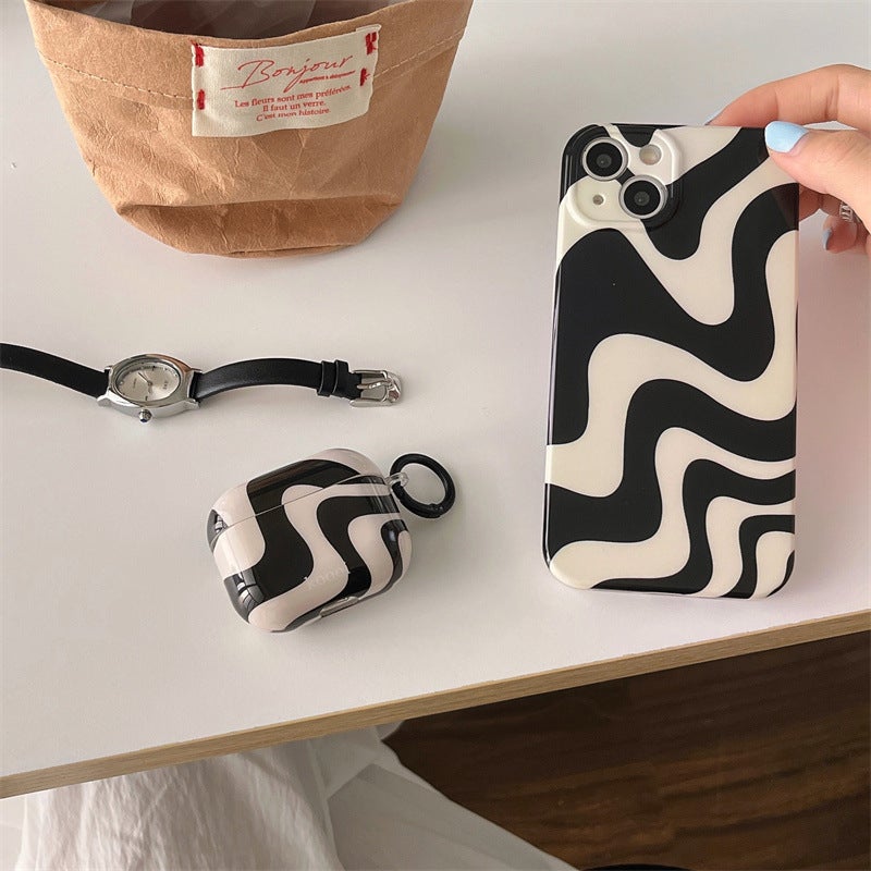 Ins Korean Style Black and White Curve Airpods New 3 Generation Protective Cover for Apple Wireless Bluetooth Headset Pro2 Generation - Image 2