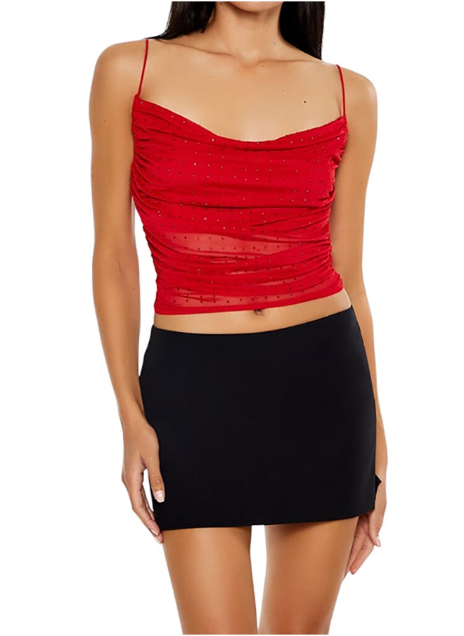 FOREVER 21 Mesh Rhinestone Cowl Neck Crop Top  - Image 1