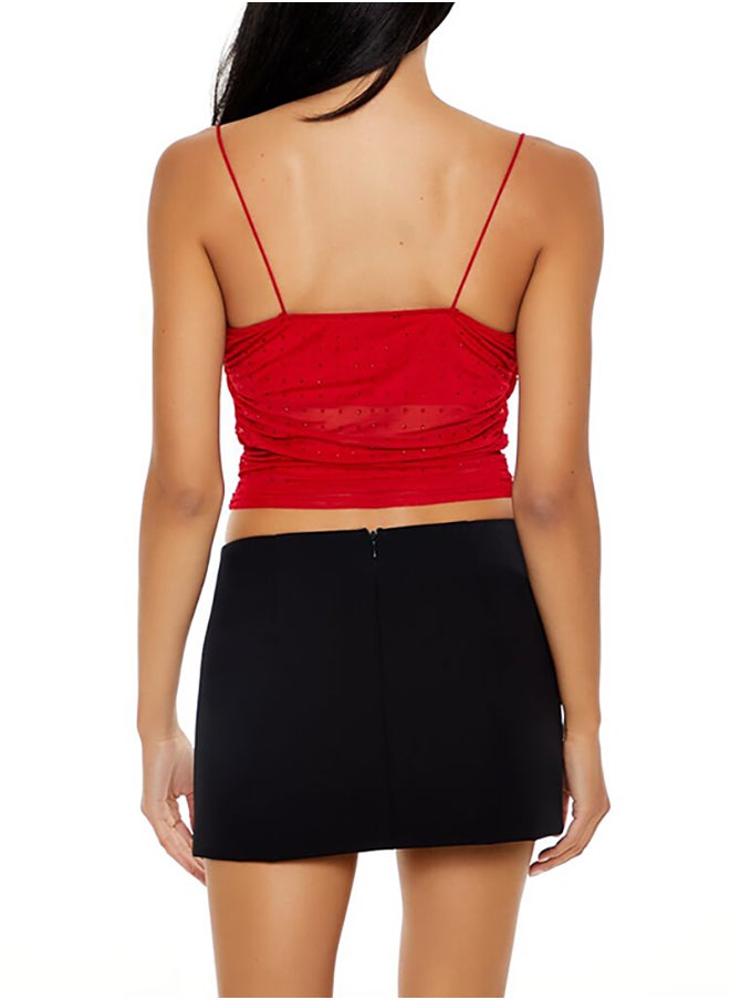 FOREVER 21 Mesh Rhinestone Cowl Neck Crop Top  - Image 4