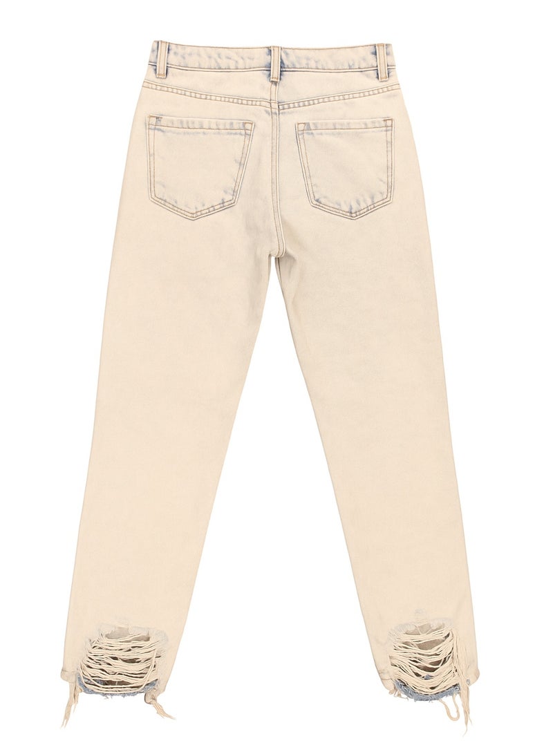 CHEVALIER FASHION Women’s Straight-Leg Light Blue Distressed Denim Jeans - Image 4