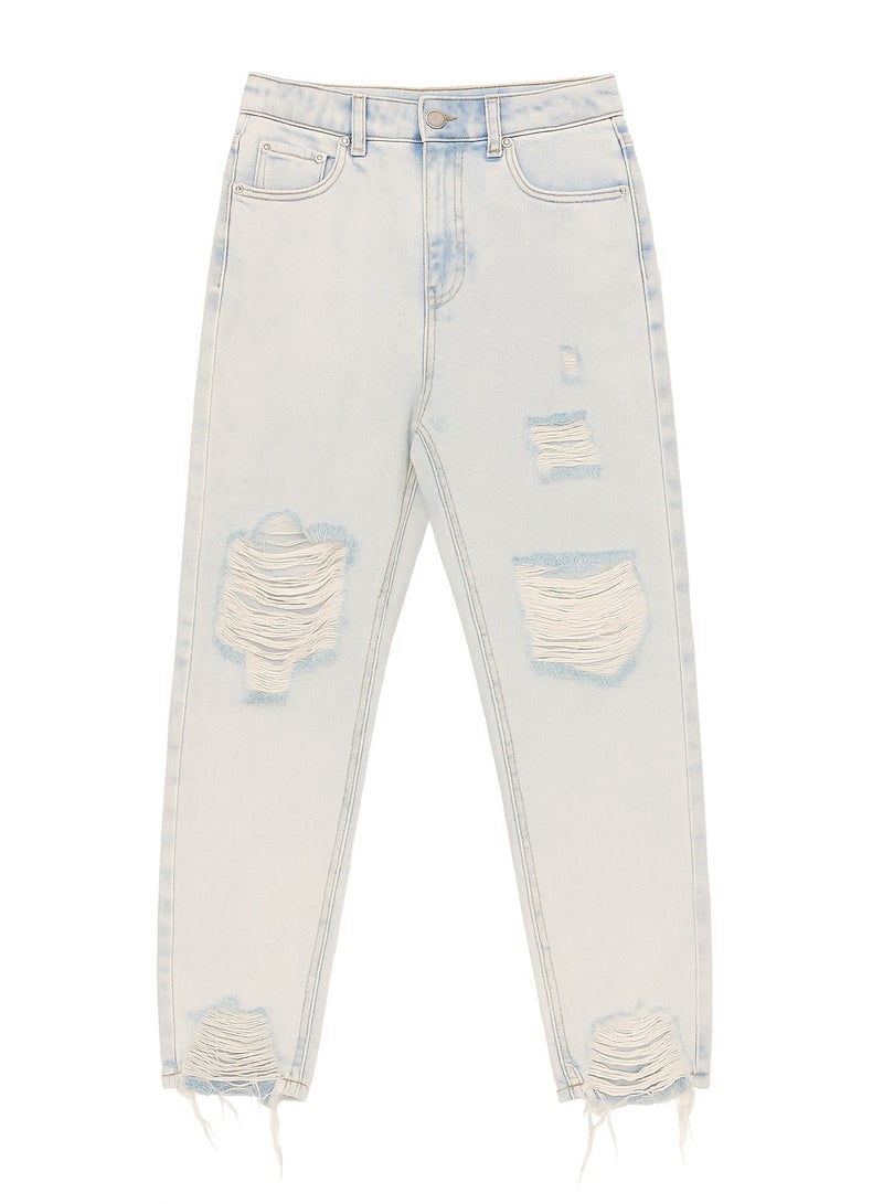 CHEVALIER FASHION Women’s Straight-Leg Light Blue Distressed Denim Jeans - Image 3
