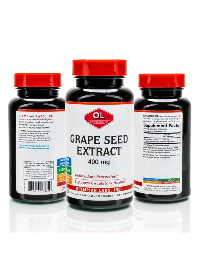 Olympian Labs Grape Seed Extract 400mg Vegan Capsules | Supports Heart & Immune Health, Antioxidant and Anti-Inflammatory - 100 Count