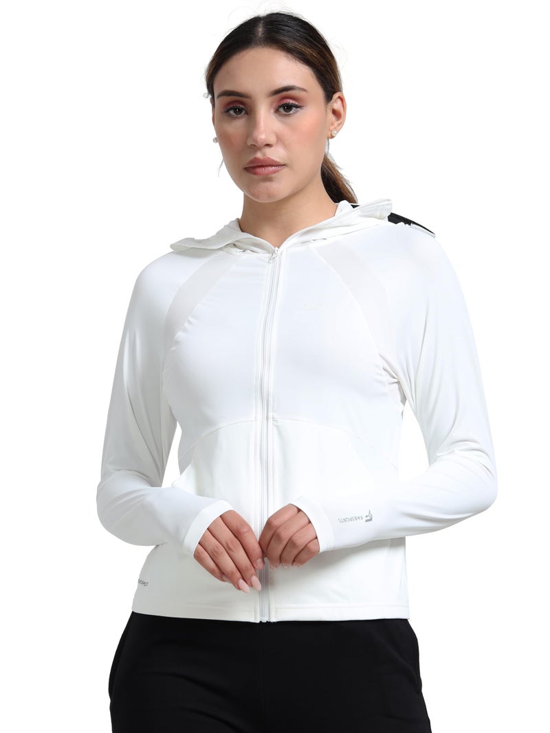 FABSPORTS Women Nylon UV Protection Sun Screen Jacket, Full Zip, Lightweight with UPF 50+ Protection for Outdoors, with Pockets, Sun Protective Clothing, White, X-large - Image 2