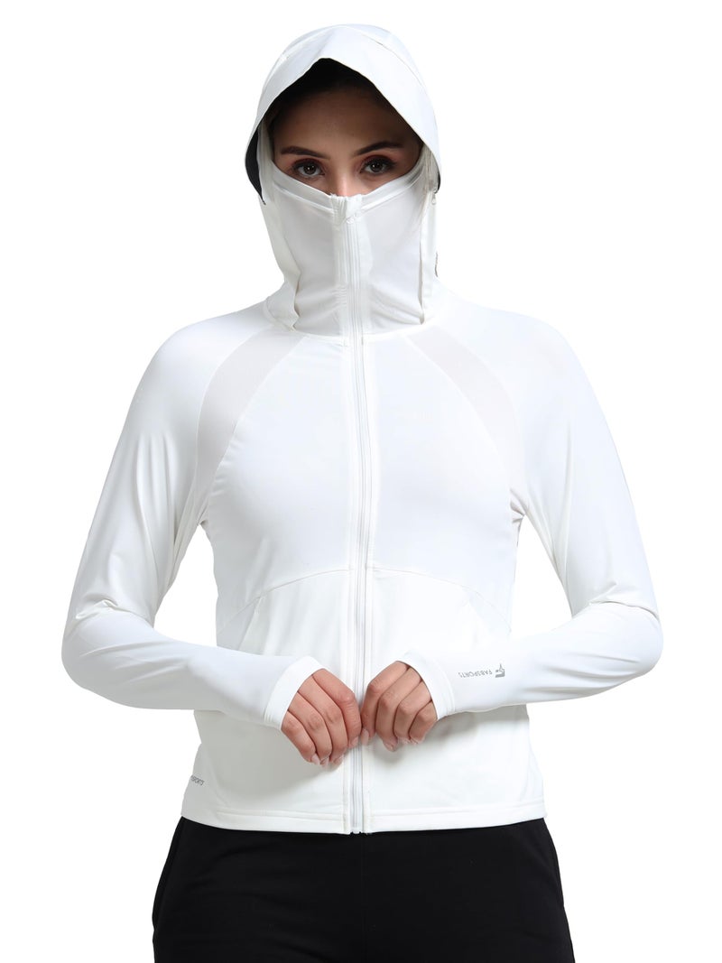 FABSPORTS Women Nylon UV Protection Sun Screen Jacket, Full Zip, Lightweight with UPF 50+ Protection for Outdoors, with Pockets, Sun Protective Clothing, White, X-large - Image 1