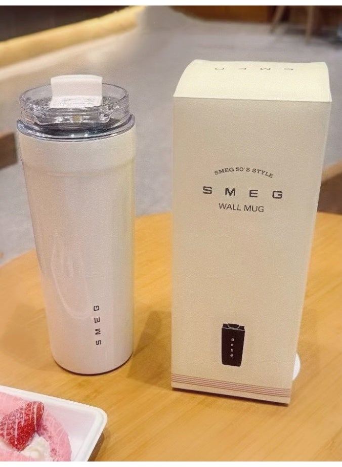 سميج SMEG كريم أبيض 550ml كأس معزول بالفراغ - 316 كأس قهوة من الفولاذ المقاوم للصدأ الطبي ، كأس سيارة محمولة فاخرة إيطالية خفيفة - Image 1