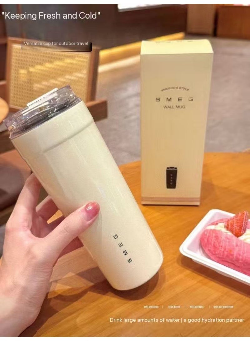 سميج SMEG كريم أبيض 550ml كأس معزول بالفراغ - 316 كأس قهوة من الفولاذ المقاوم للصدأ الطبي ، كأس سيارة محمولة فاخرة إيطالية خفيفة - Image 2