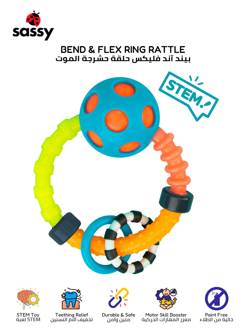 Sassy Bend & Flex Ring Teether Rattle - Sensory Baby Toy, BPA-Free, Multiple Textures, Soft & Squishy, Promotes Motor Skills, Teething Relief & Hand-Eye Coordination  - Image 1