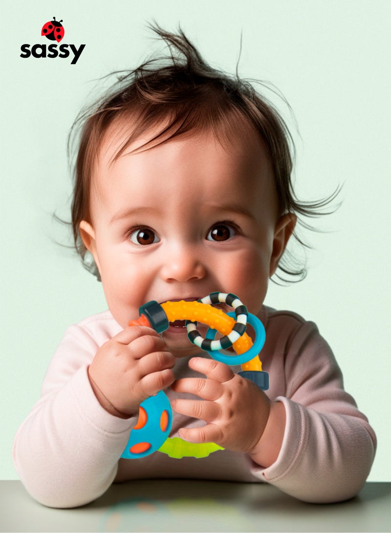 Sassy Bend & Flex Ring Teether Rattle - Sensory Baby Toy, BPA-Free, Multiple Textures, Soft & Squishy, Promotes Motor Skills, Teething Relief & Hand-Eye Coordination  - Image 2