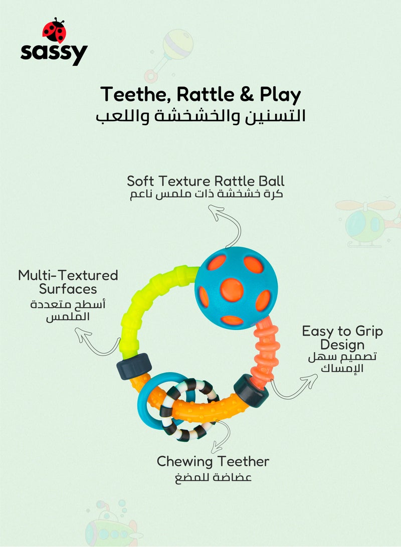 Sassy Bend & Flex Ring Teether Rattle - Sensory Baby Toy, BPA-Free, Multiple Textures, Soft & Squishy, Promotes Motor Skills, Teething Relief & Hand-Eye Coordination  - Image 4